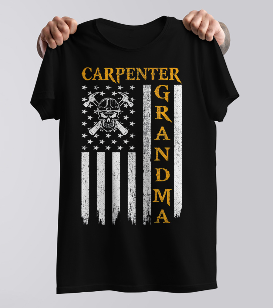Carpenter Grandma Skull And Cross Hammers Vintage Flag T-Shirt