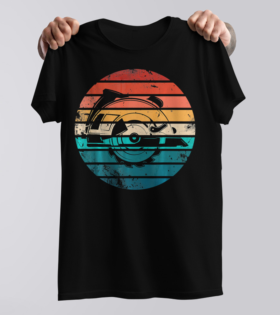 Vintage Retro Circular Saw Carpenter Car Stripes T-Shirt
