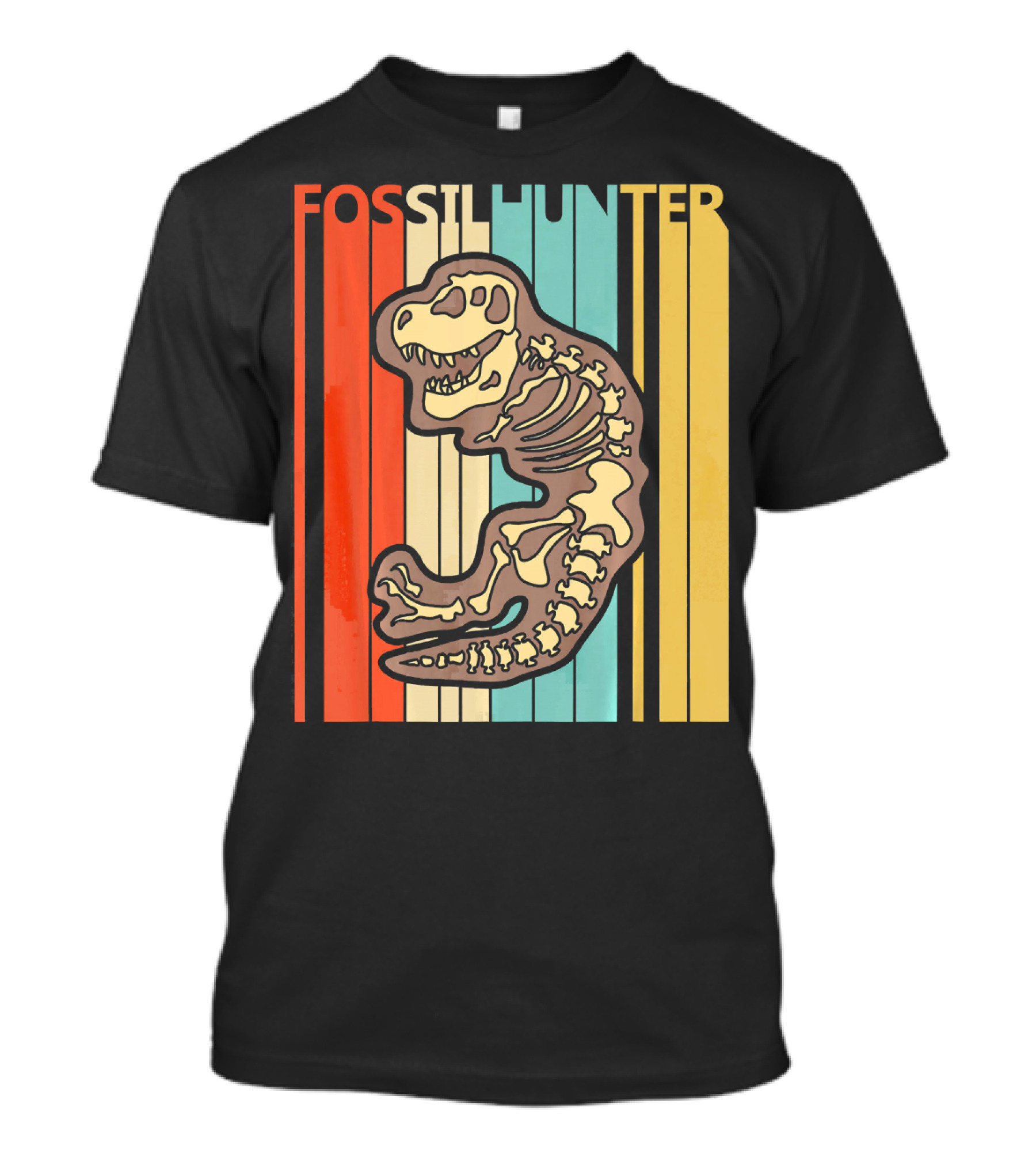 Fossil Hunter Vintage Archeology Dinosaur Skeleton Retro Stripes T-Shirt