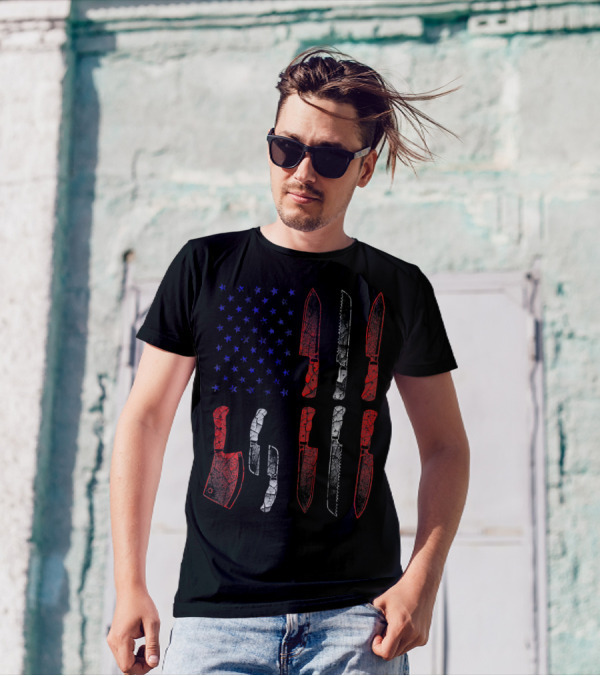 Vintage Knives American Flag Chef Knife Collection USA T-Shirt