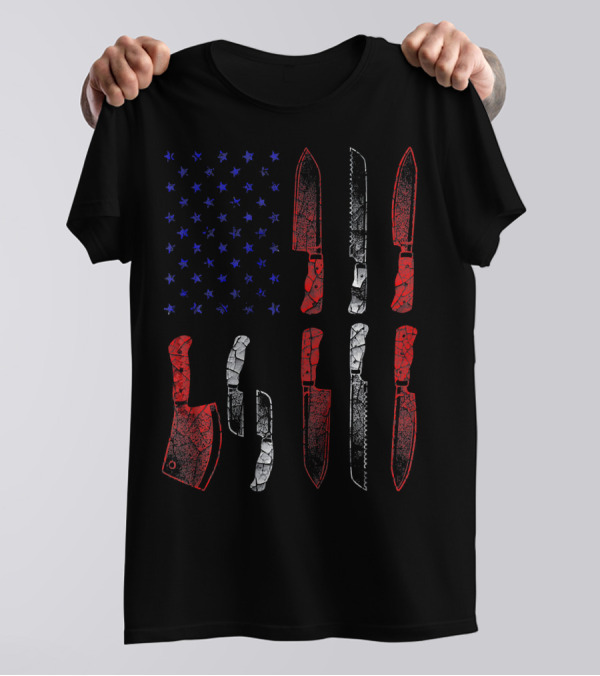 Vintage Knives American Flag Chef Knife Collection USA T-Shirt