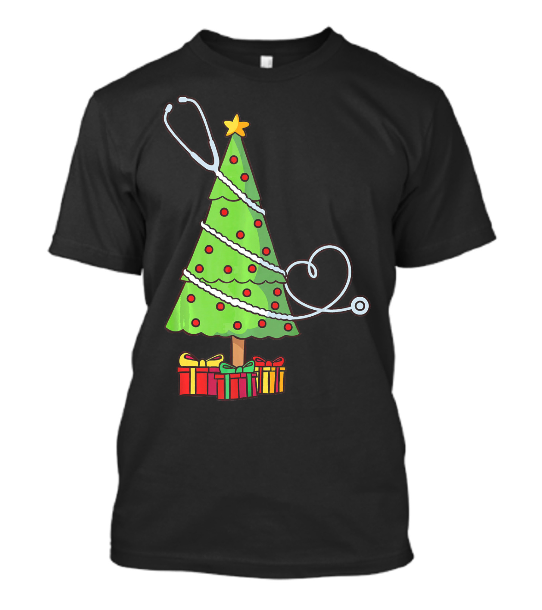 Stethoscope Doctor Medical Christmas Tree With Festive Presents T-Shirt