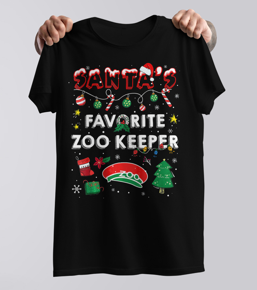 Santa's Favorite Zoo Keeper Christmas Lights Decorations T-Shirt