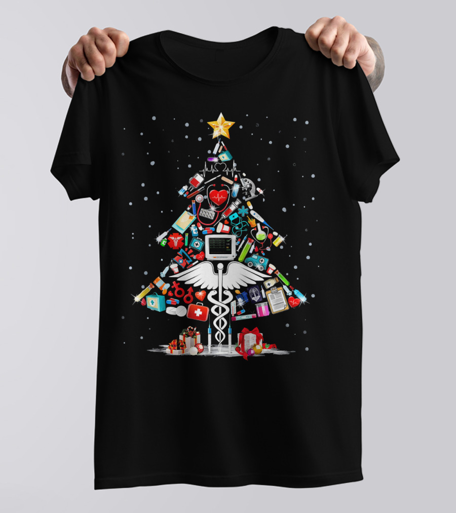 Medical Tool Christmas Tree With Star And Snowflakes T-Shirt