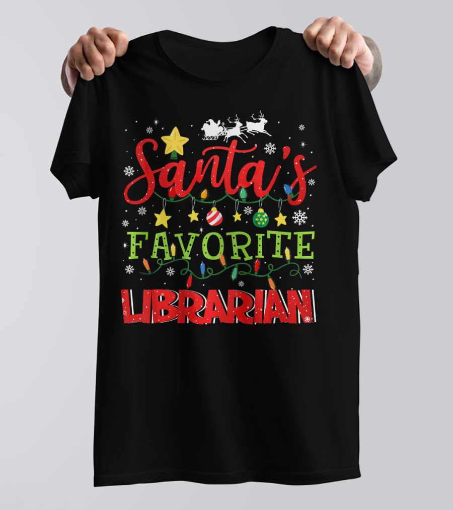 Santa's Favorite Librarian Christmas Lights Ornaments Snowflakes T-Shirt