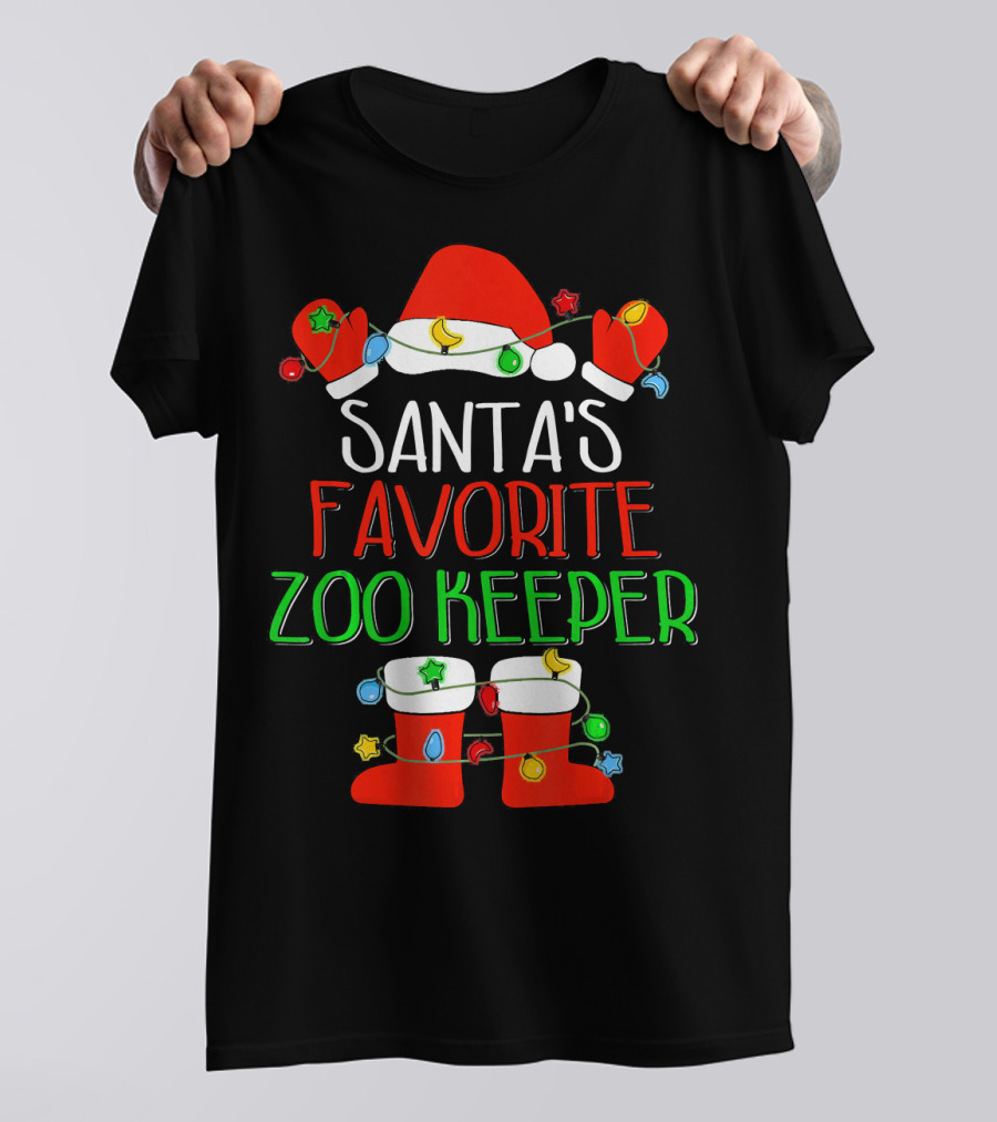 Santa's Favorite Zoo Keeper Santa Hat Christmas Holiday Lights T-Shirt