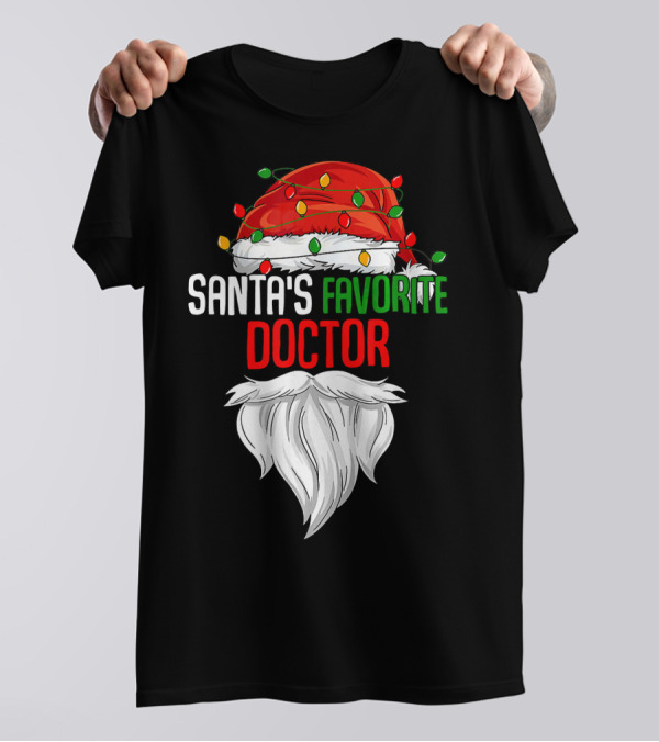 Santa's Favorite Doctor Holiday Beard Lights T-Shirt