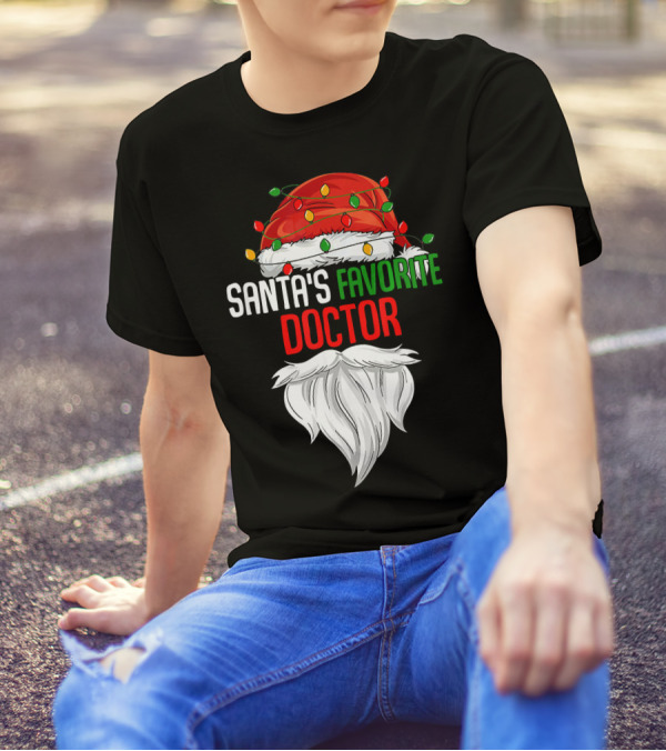 Santa's Favorite Doctor Holiday Beard Lights T-Shirt