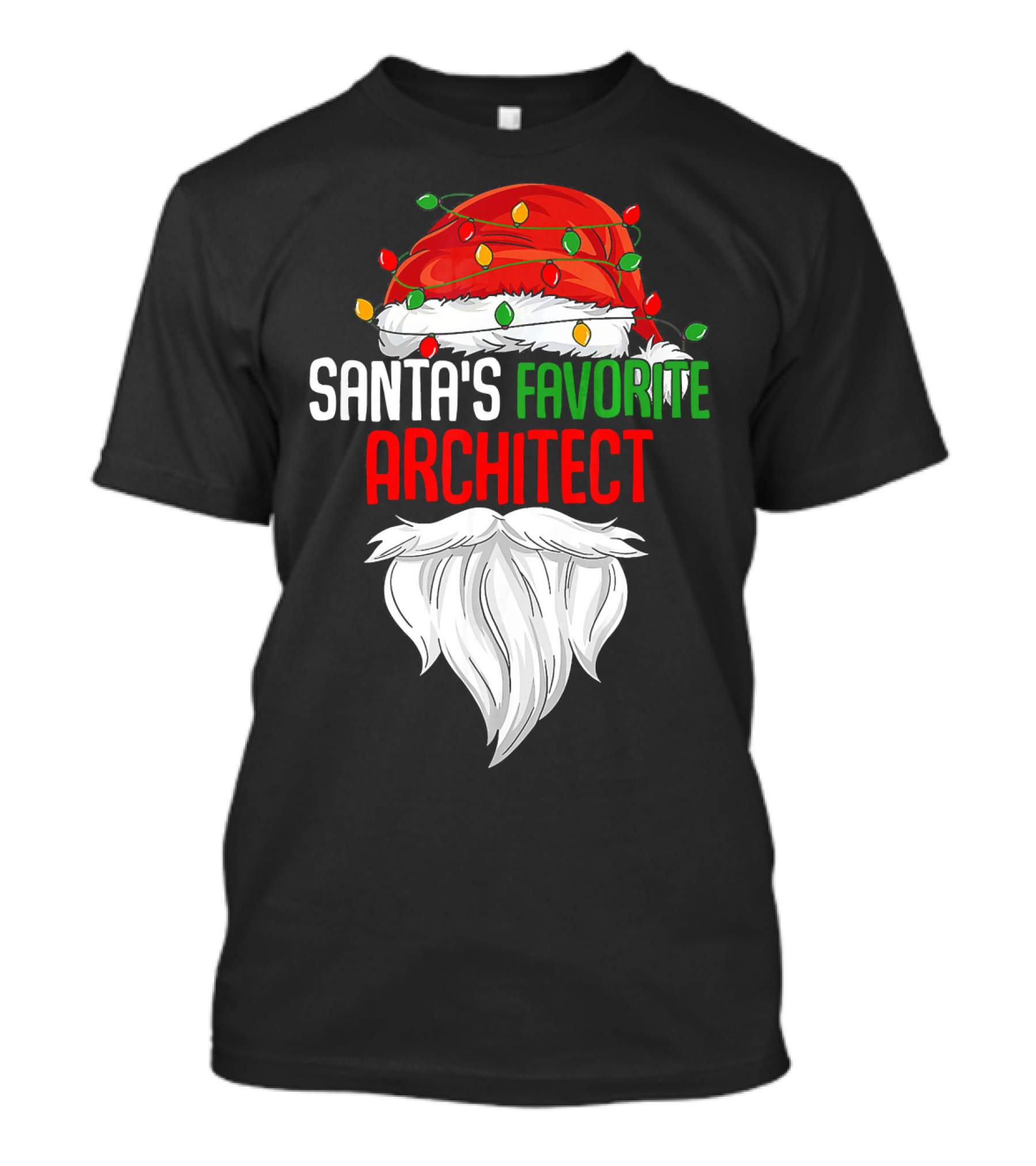 Santa's Favorite Architect Christmas Hat And Beard T-Shirt