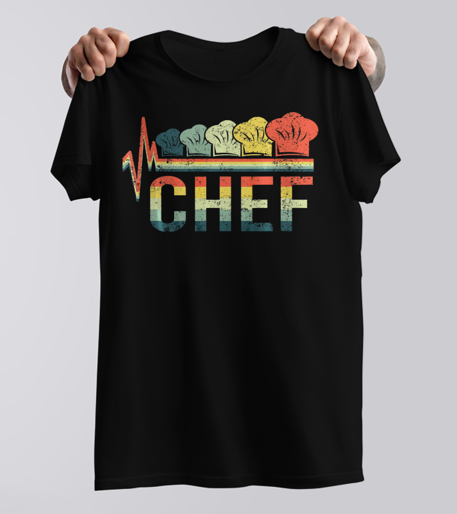 Vintage Style Retro Heartbeat Chef Hat T-Shirt