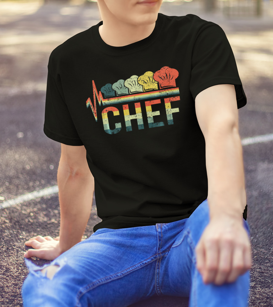 Vintage Style Retro Heartbeat Chef Hat T-Shirt