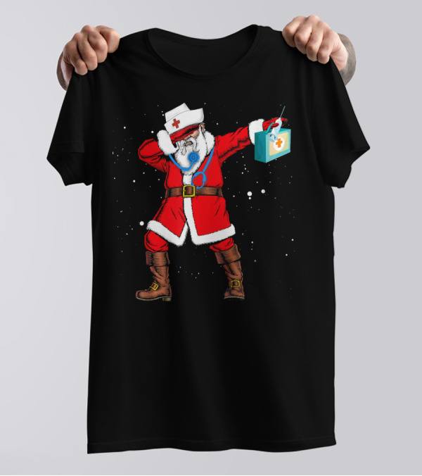 Santa Dabbing Nurse Doctor Medical Staff Christmas Stethoscope Doctor's Bag T-Shirt