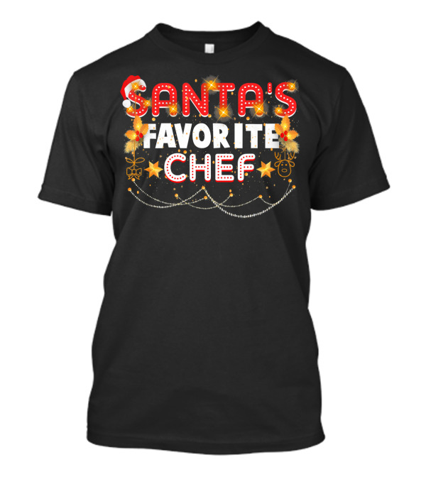 Santas Favorite Chef Christmas Lights Santa Hat T-Shirt