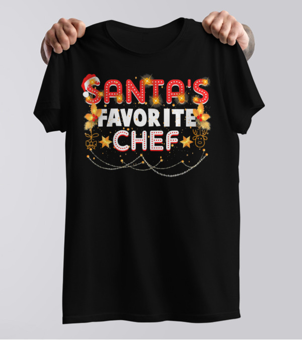 Santas Favorite Chef Christmas Lights Santa Hat T-Shirt