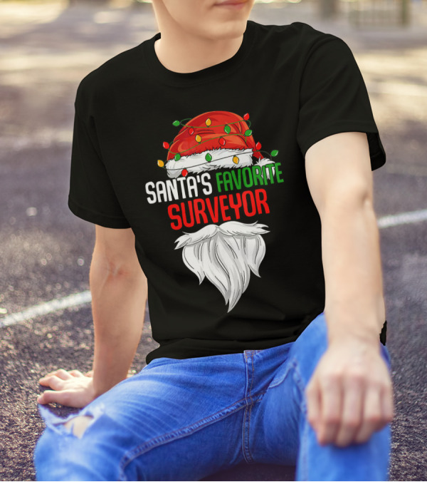 Santa's Favorite Surveyor Christmas Lights Beard T-Shirt
