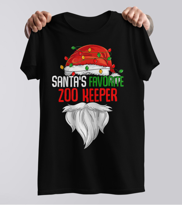 Santa's Favorite Zoo Keeper Christmas Pajamas With Santa Hat And Beard T-Shirt