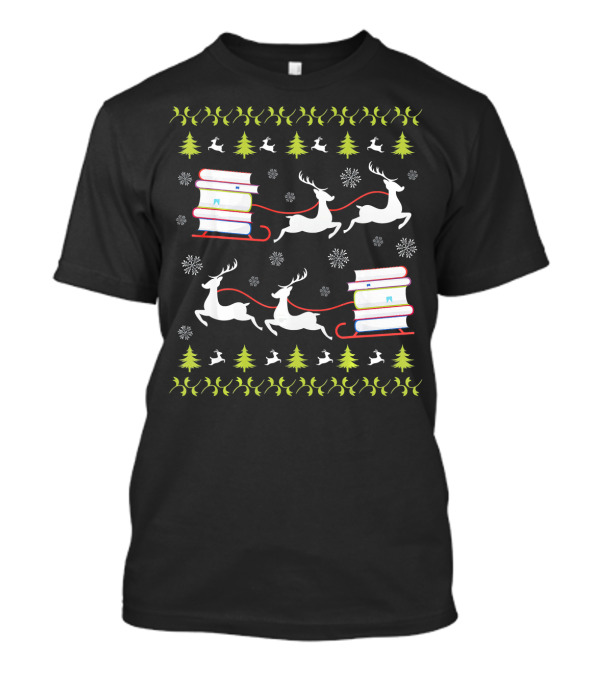 Ugly Christmas Librarian Reindeer Books Fun T-Shirt