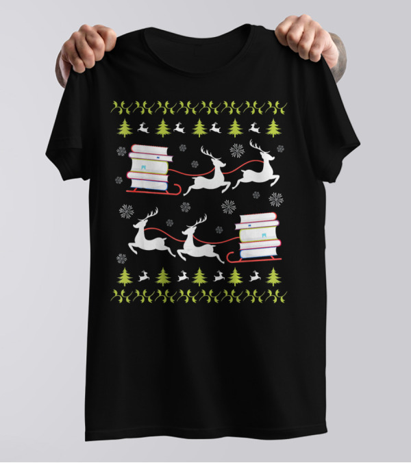 Ugly Christmas Librarian Reindeer Books Fun T-Shirt