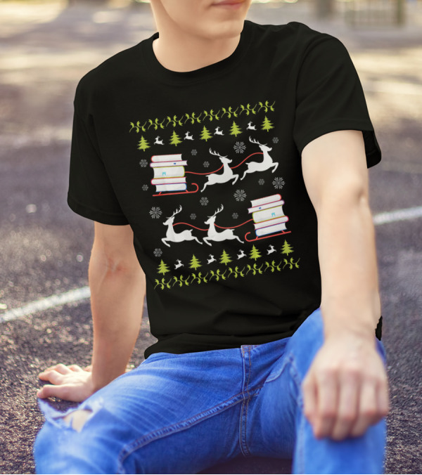 Ugly Christmas Librarian Reindeer Books Fun T-Shirt