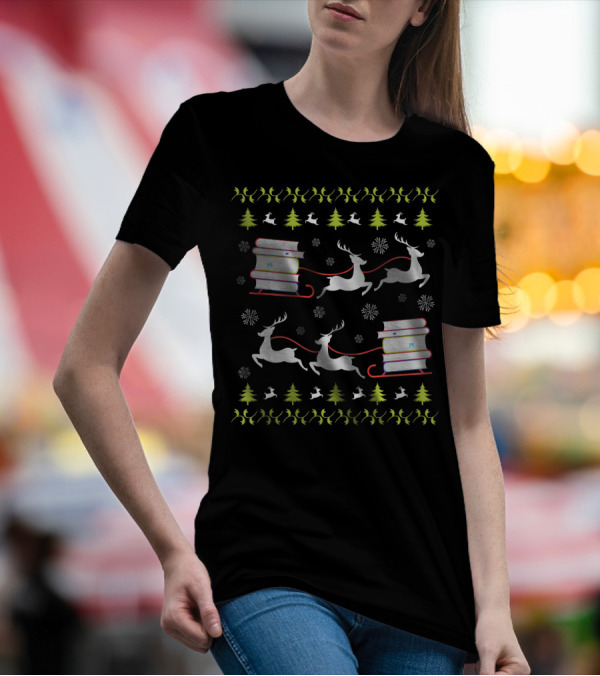Ugly Christmas Librarian Reindeer Books Fun T-Shirt