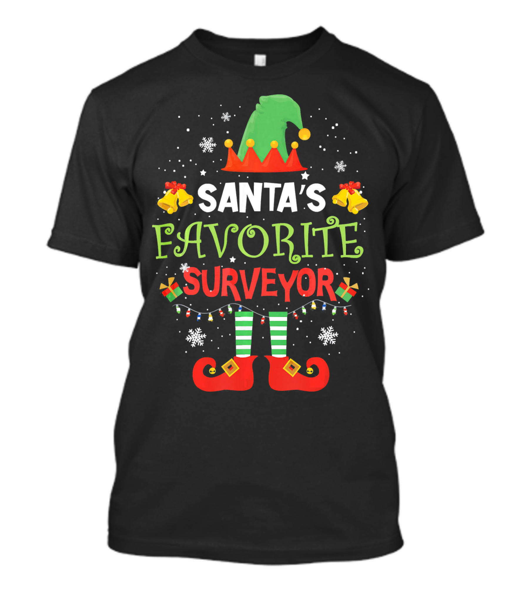 Santa's Favorite Surveyor Elf Christmas Hat And Boots Holiday T-Shirt