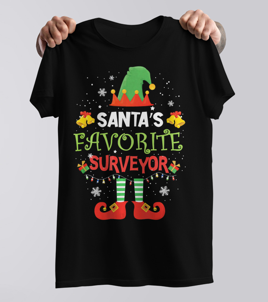 Santa's Favorite Surveyor Elf Christmas Hat And Boots Holiday T-Shirt
