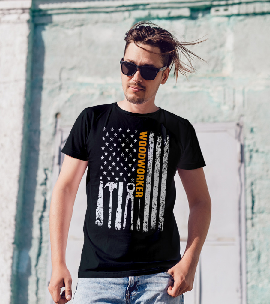 Woodworker Flag Carpenter Tools Patriotic USA T-Shirt
