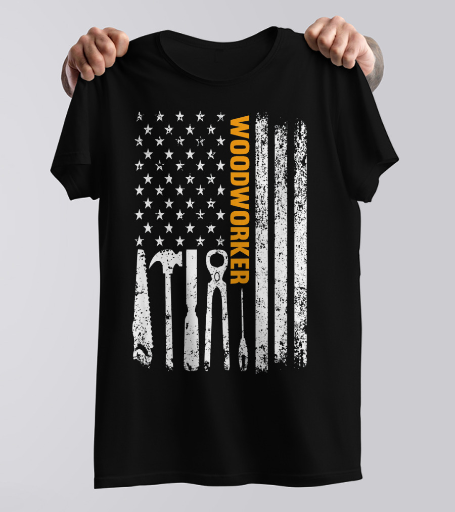 Woodworker Flag Carpenter Tools Patriotic USA T-Shirt
