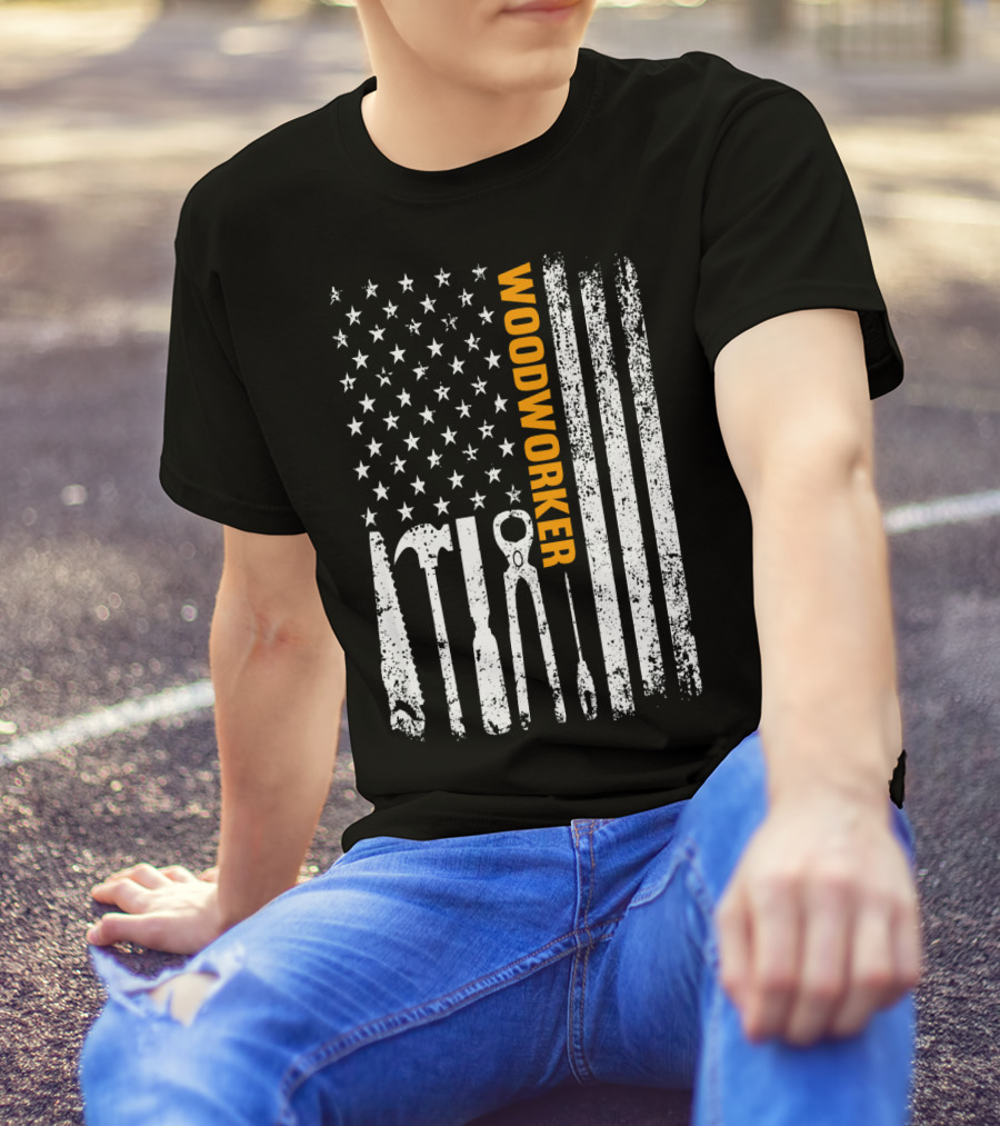 Woodworker Flag Carpenter Tools Patriotic USA T-Shirt