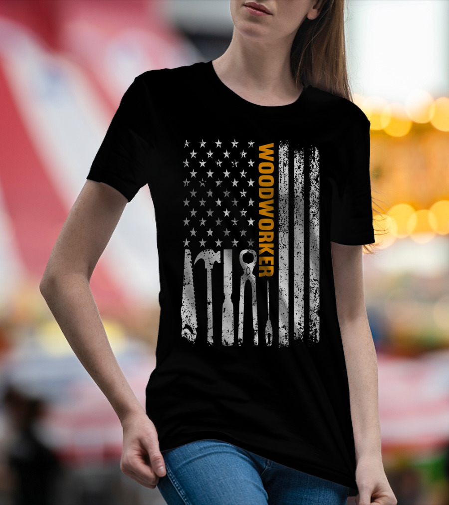 Woodworker Flag Carpenter Tools Patriotic USA T-Shirt