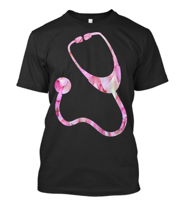 Stethoscope Pink Floral Pattern Medical Cute Flower T-Shirt
