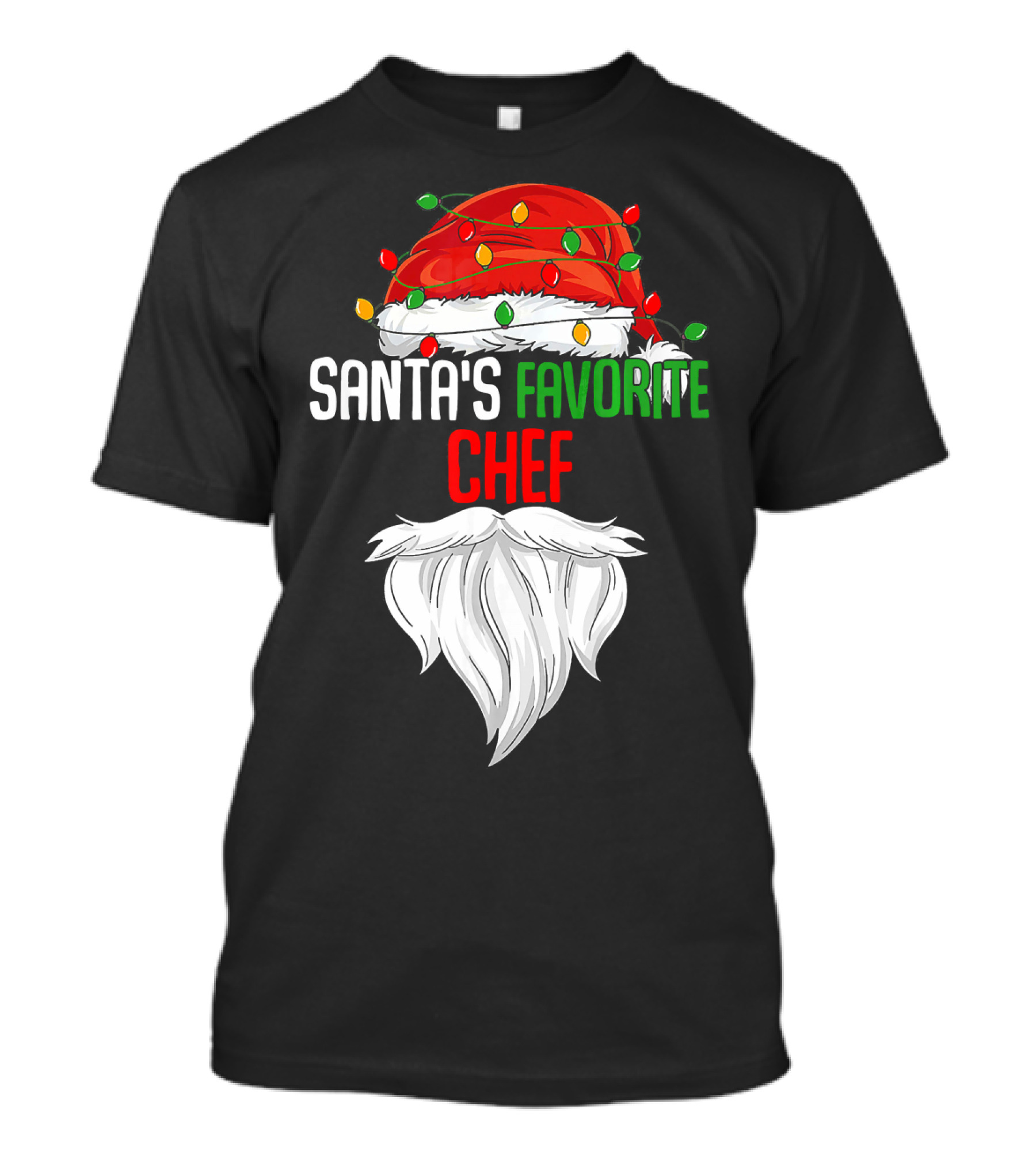 Santa's Favorite Chef Christmas Lights Beard T-Shirt