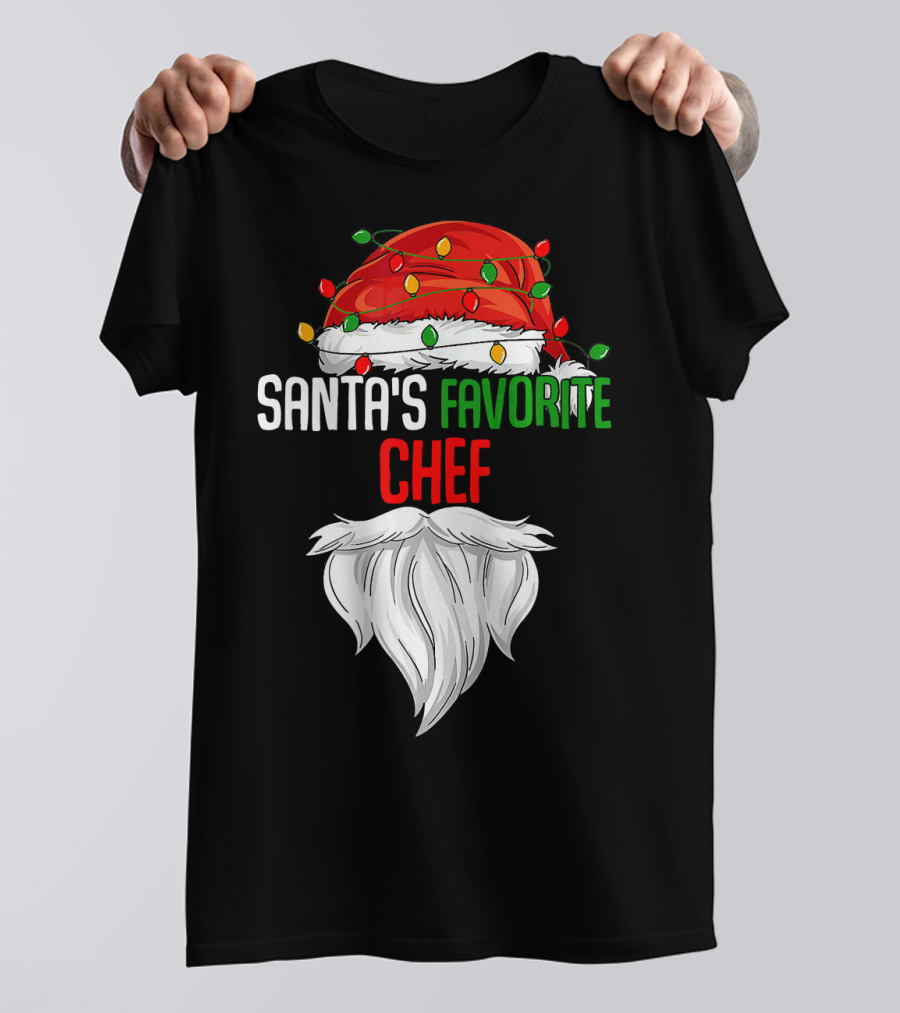 Santa's Favorite Chef Christmas Lights Beard T-Shirt
