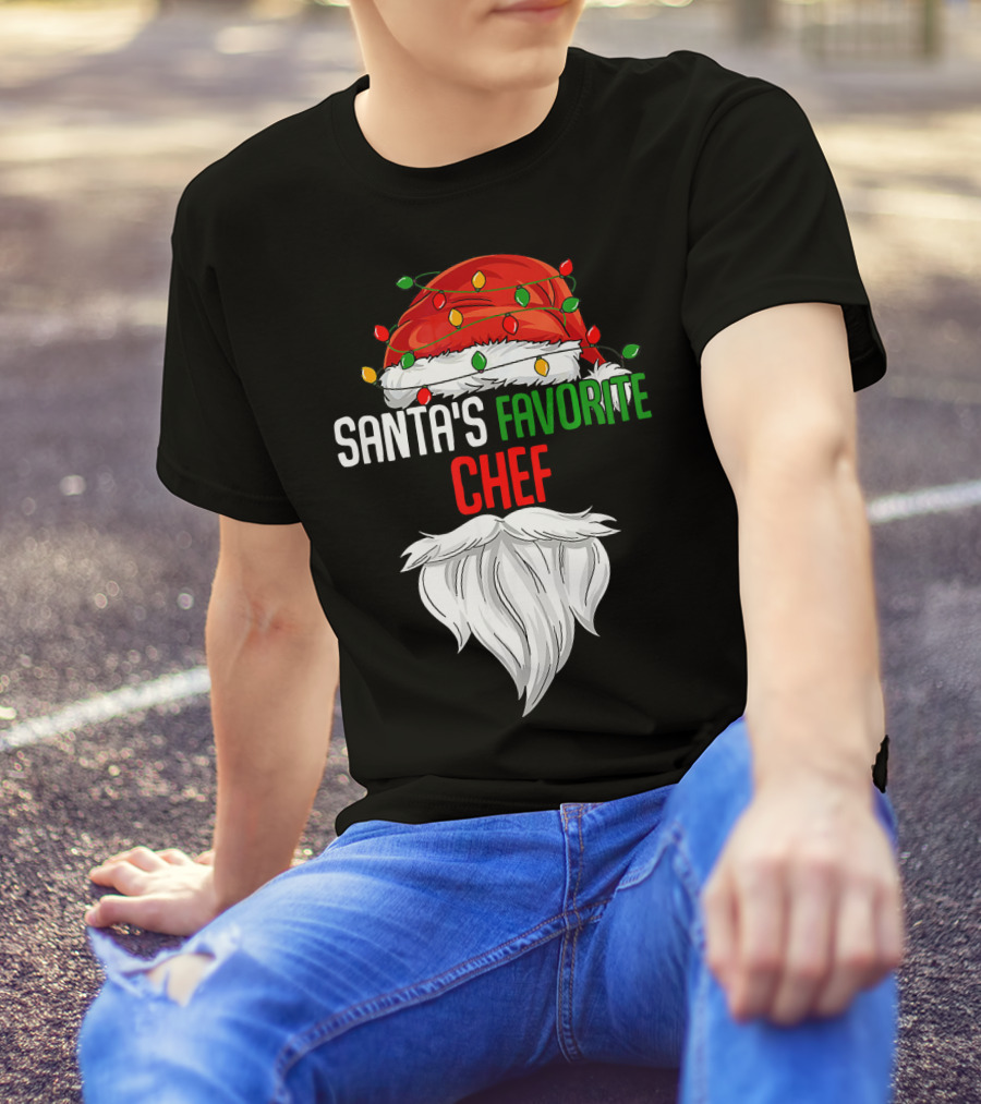 Santa's Favorite Chef Christmas Lights Beard T-Shirt