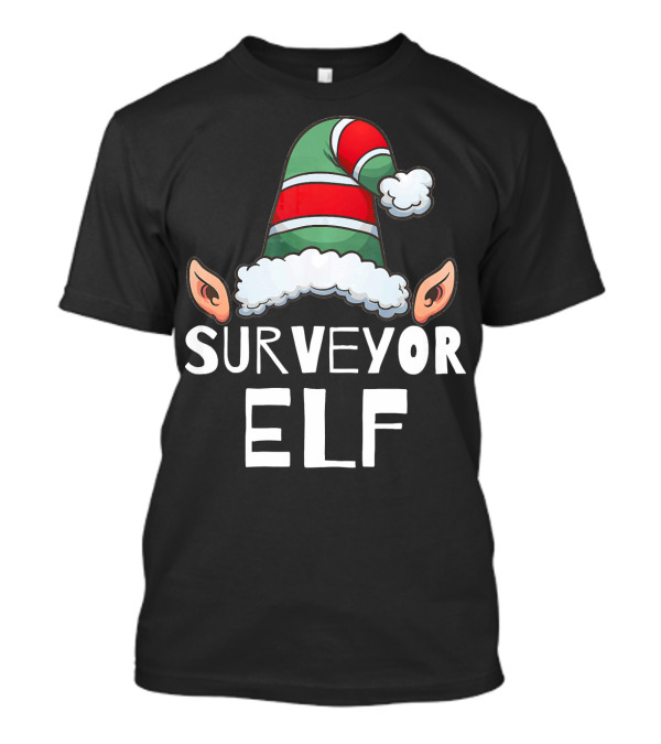 Surveyor Elf Funny Christmas Holidays Festive Hat And Ears T-Shirt