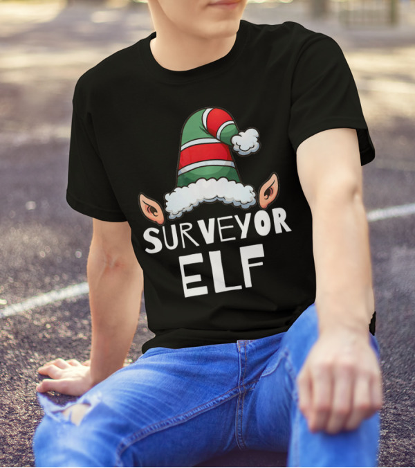 Surveyor Elf Funny Christmas Holidays Festive Hat And Ears T-Shirt