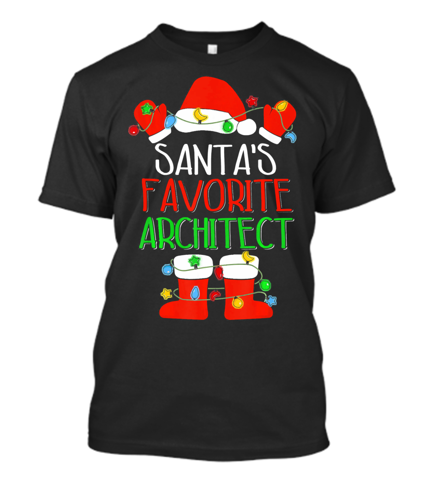 Santa's Favorite Architect Christmas Lights Hat And Boots T-Shirt