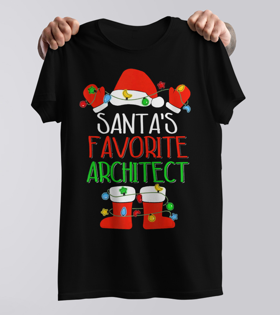 Santa's Favorite Architect Christmas Lights Hat And Boots T-Shirt
