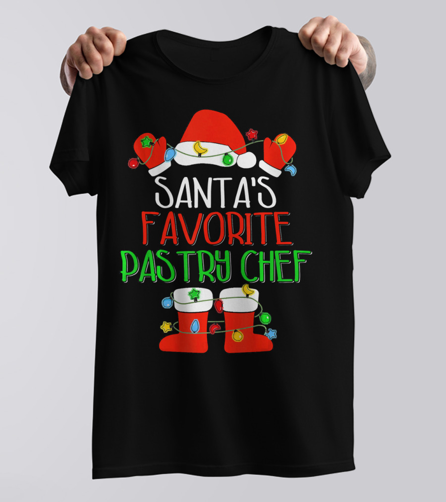 Santa's Favorite Pastry Chef Christmas Hat And Boots With Lights T-Shirt