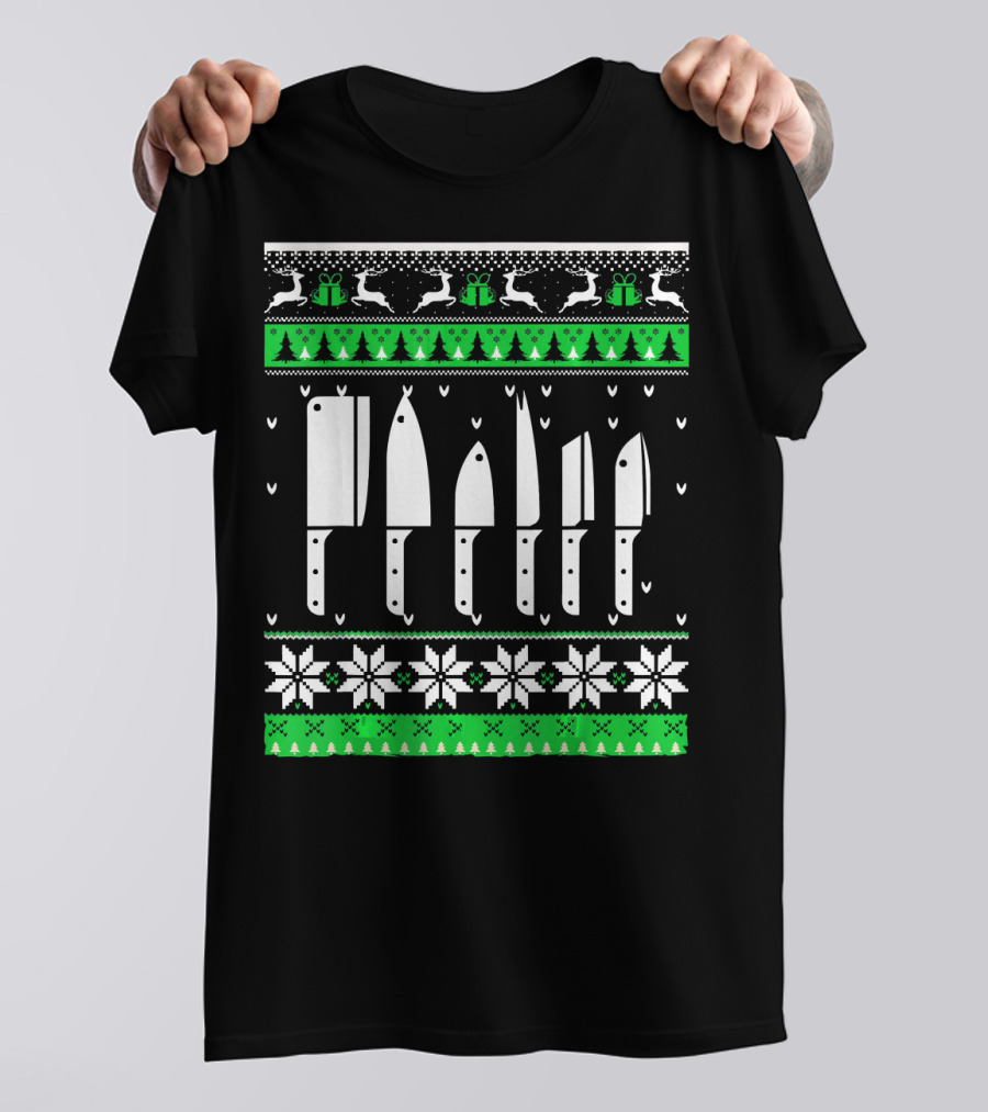 Ugly Christmas Chef Knife Funny Coo Snowflakes Reindeer Gifts T-Shirt