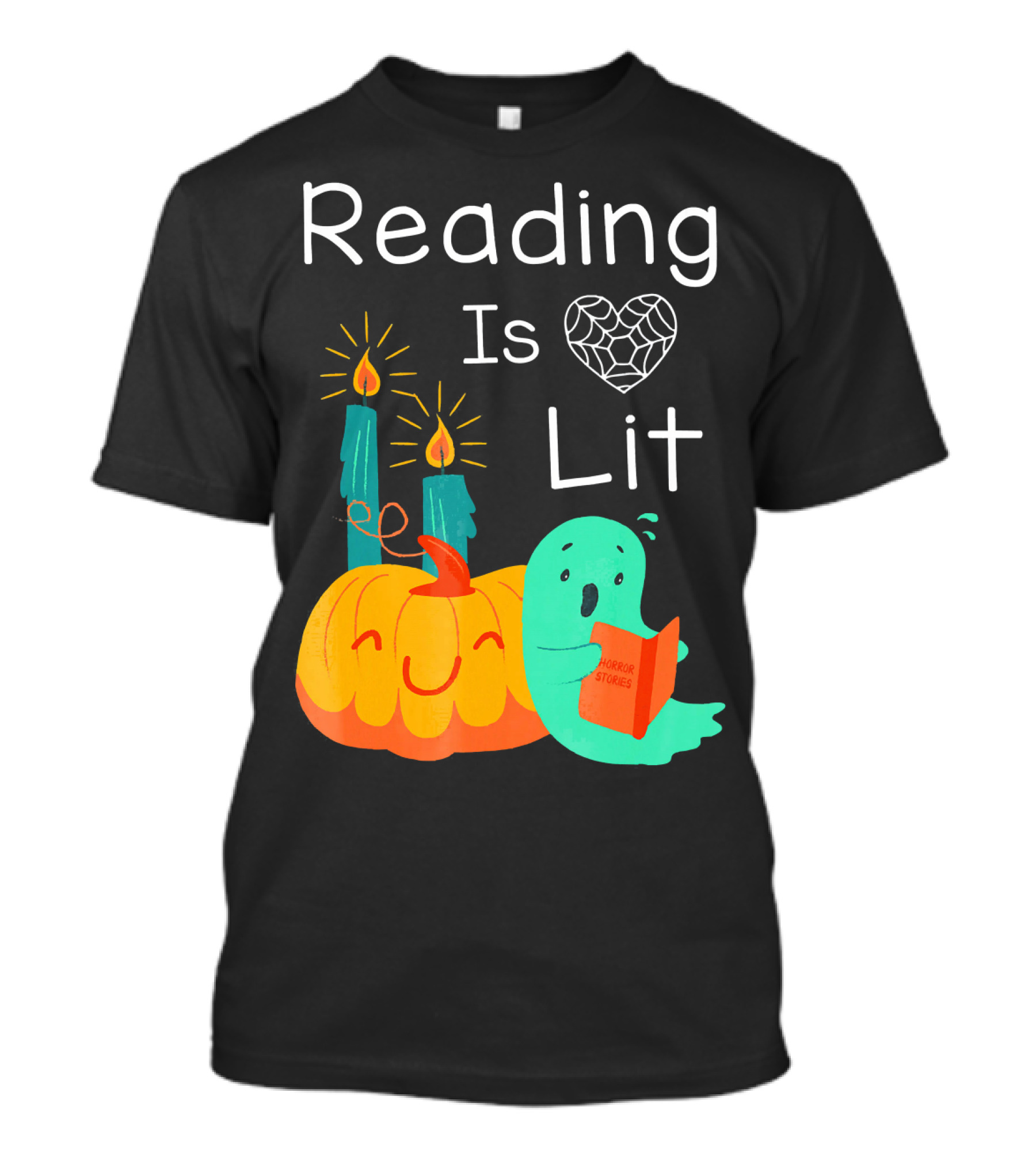 Reading Is Lit Halloween Teacher Librarian Costume Ghost Pumpkin T-Shirt