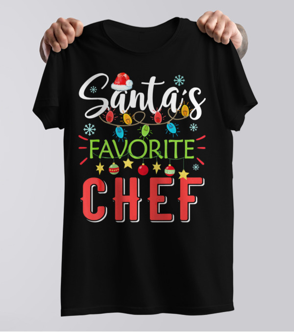 Santa's Favorite Chef Xmas Light Santa Snowflakes Stars Ornaments T-Shirt