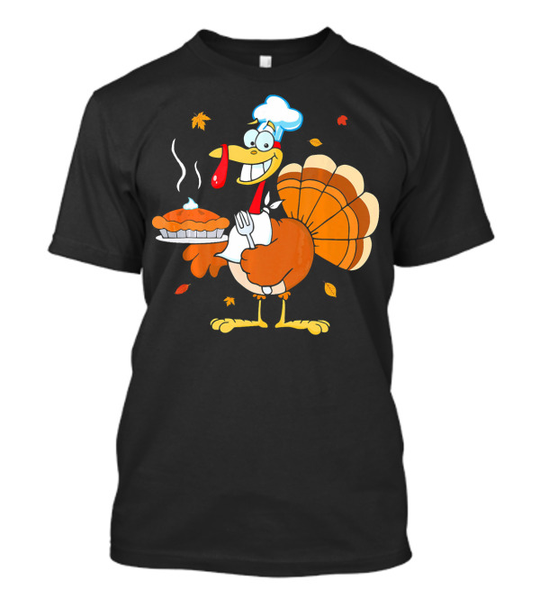 Turkey Chef Cooking Pie With Autumn Leaves T-Shirt