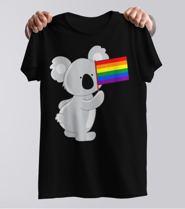 Koala Holding Pride Rainbow Flag T-Shirt