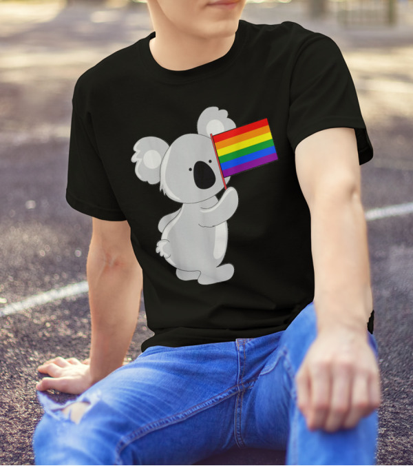Koala Holding Pride Rainbow Flag T-Shirt