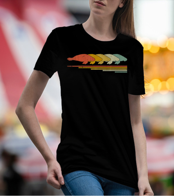 Manatee Retro Vintage 70s 80s Animal Silhouette Stripe T-Shirt