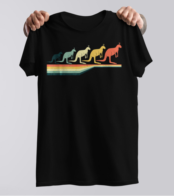 Kangaroo Retro Vintage Kangaroo Stripes Multicolor T-Shirt