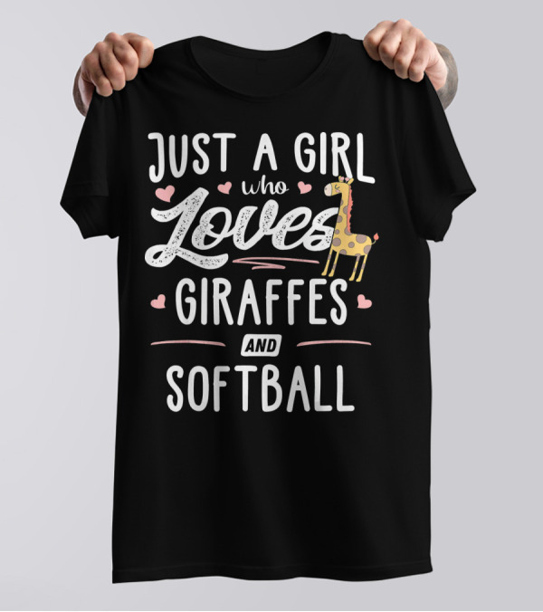 Just A Girl Who Loves Giraffes And Softball With Cute Hearts Iconic T-Shirt