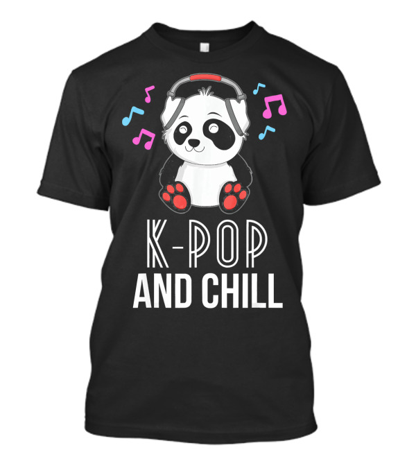 K-Pop And Chill Panda Listening To Music With Colorful Notes T-Shirt