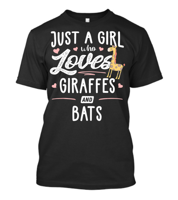 Just A Girl Who Loves Giraffes And Bats Playful Pink Hearts Giraffe T-Shirt